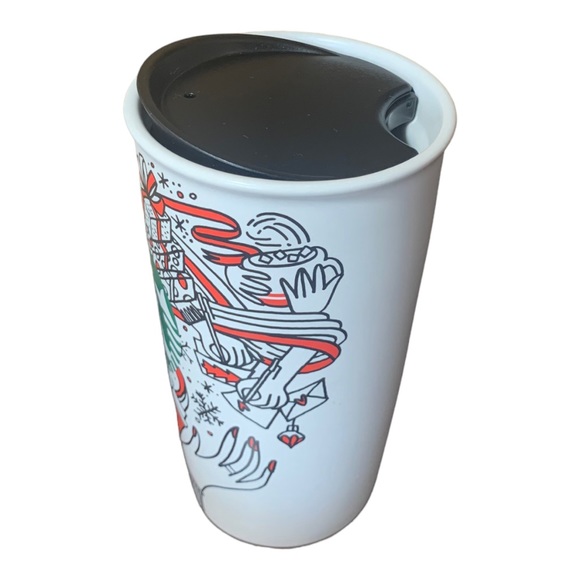 Starbucks 2017 Holiday Double Wall Ceramic Travel Tumbler Collectible Mug 12 oz - Picture 4 of 7